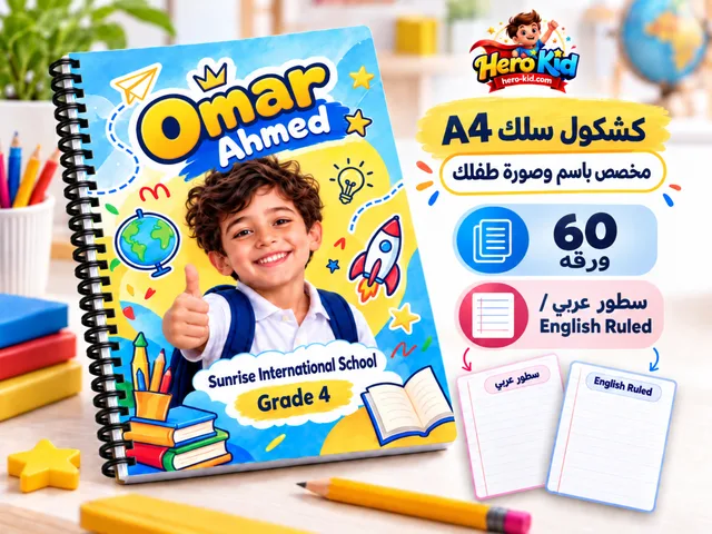 كشكول سلك A4 مخصص باسم وصورة طفلك – 60 ورقة