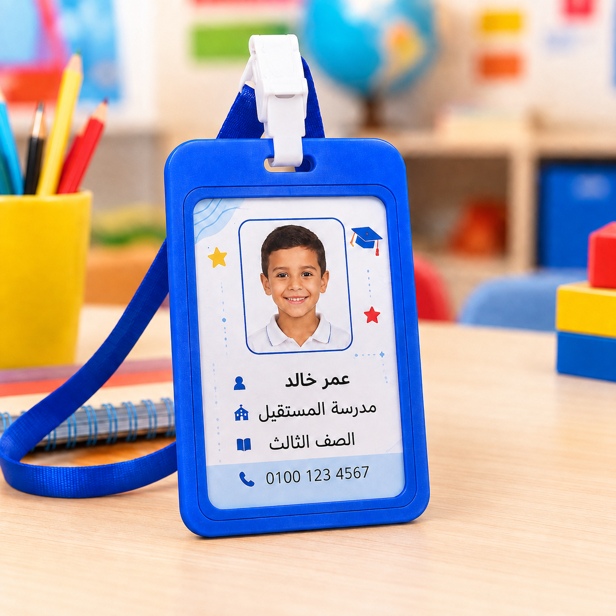 بطاقة هوية مخصصة لطفلك مع حامل وتعليقة