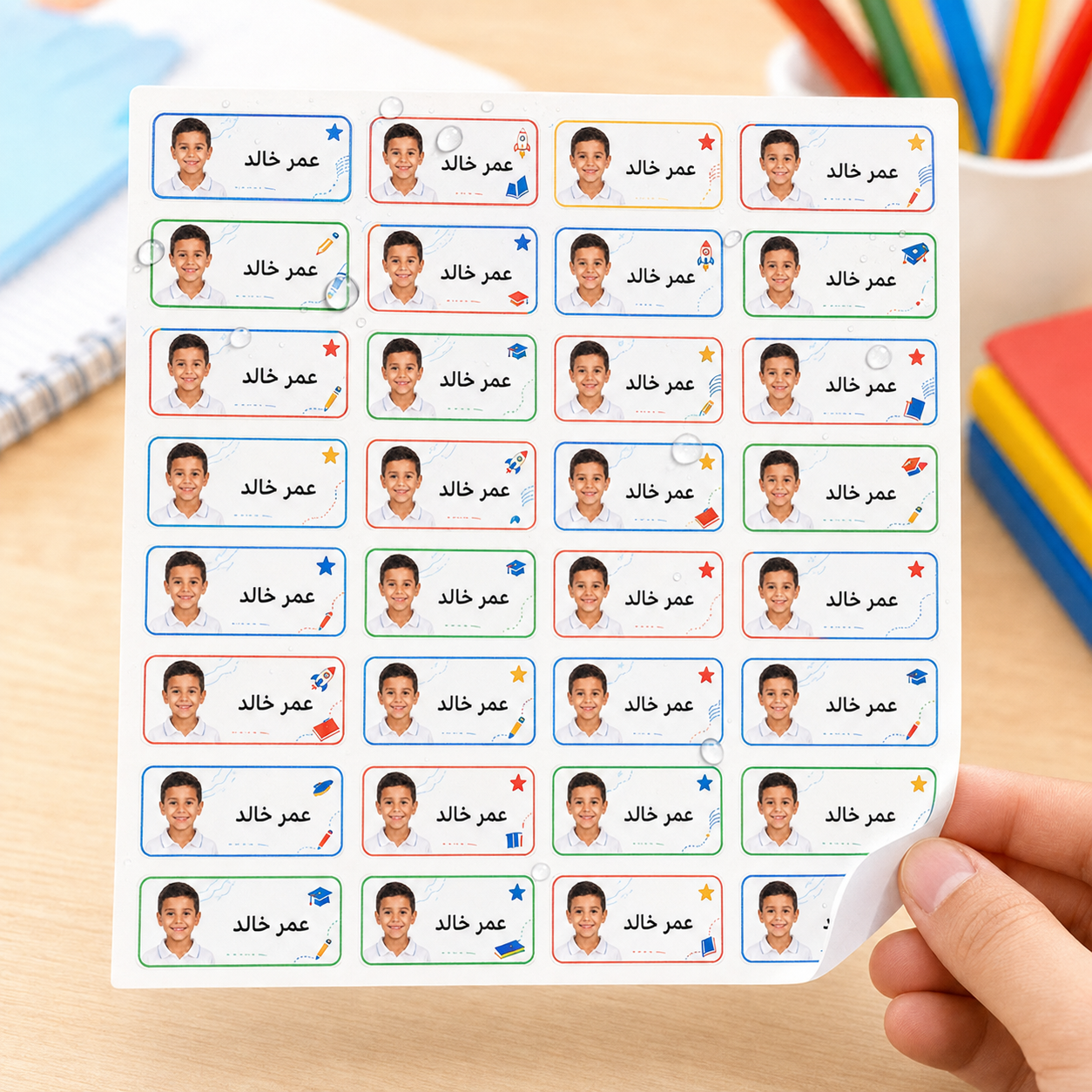 30 استيكر صغير مخصص باسم وصورة طفلك