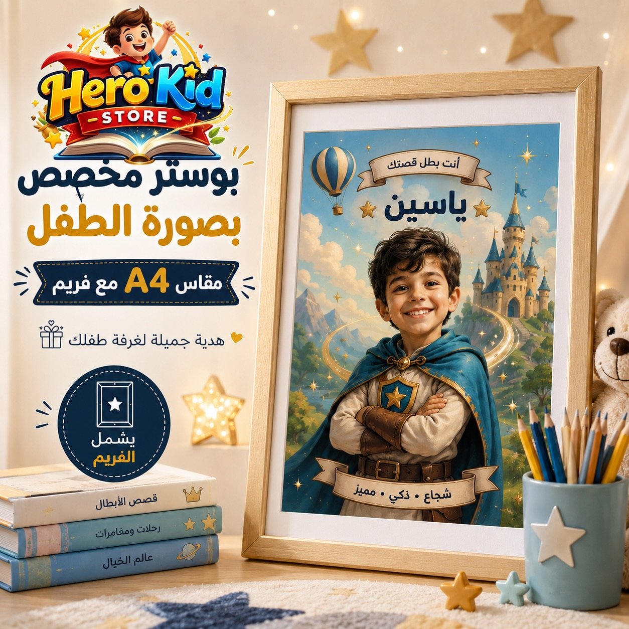 بوستر مخصص بصورة الطفل مقاس A4 مع فريم